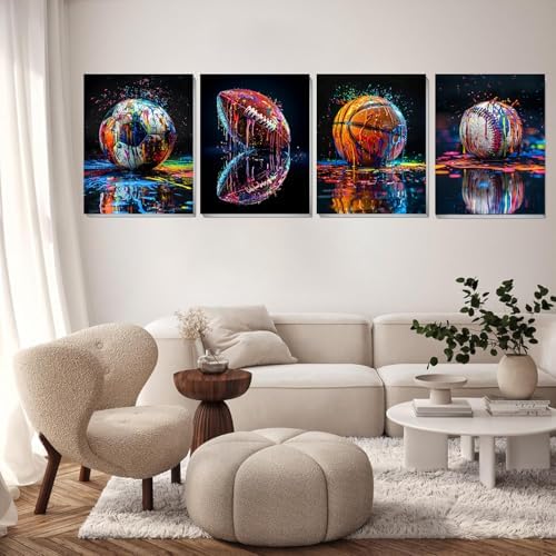 4 Pack Paint by Numbers Kit for Adults Beginner,Ball Sports 12x16 In - Image 2
