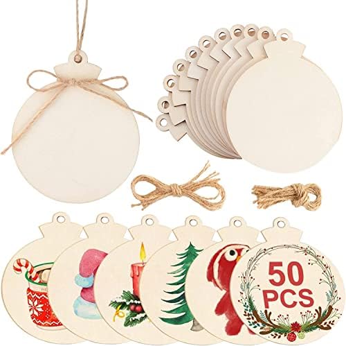 50PCS DIY Wooden Christmas Ornaments, 4" Blank Wood Ornaments for Crafts by OurWarm