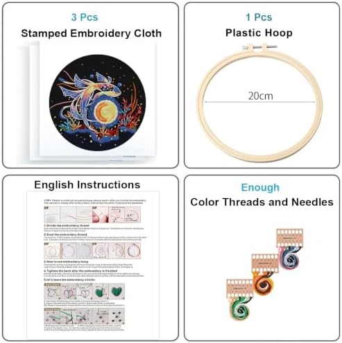 Konrisa Stamped Embroidery Kit for Adults, 3 Set Elegant Goldfish DIY Sewing Needlepoint Cross Stitch Kit with Embroidery Floss,Hoops,Color Thread,Needle,1 pc Hoop - Image 2