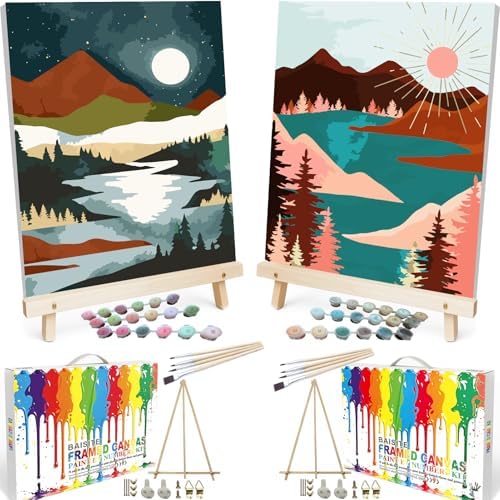 BAISITE Paint by Numbers Kit for Adults Beginners,12" Wx16 L 2 Pack Canvas for Painting Kits for Adults in Colorful Box 6970 Already Framed by PaintbyNumbersKitsforAdults
