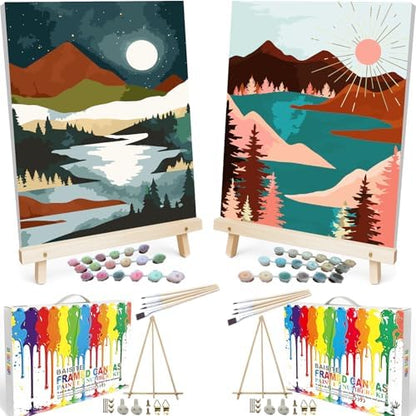 BAISITE Paint by Numbers Kit for Adults Beginners,12" Wx16 L 2 Pack Canvas for Painting Kits for Adults in Colorful Box 6970 Already Framed by PaintbyNumbersKitsforAdults