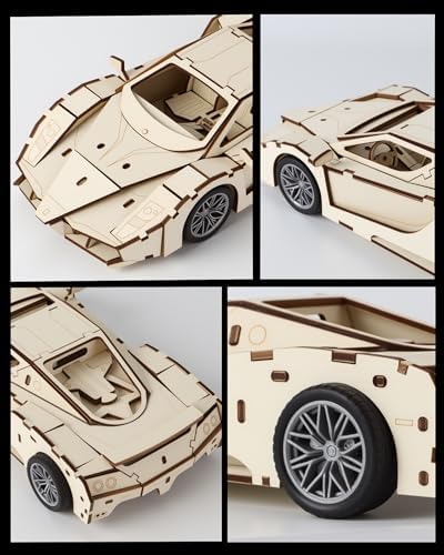 3D Wooden Puzzle Sports Car Model Kits for Adult to Build, 87Pcs - Image 4