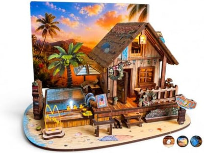 LED 3D Wooden Puzzle for Adults, DIY Miniature Hawaiian Beach House,Decor by BeautifulTimesMadewithWoodenPuzzles