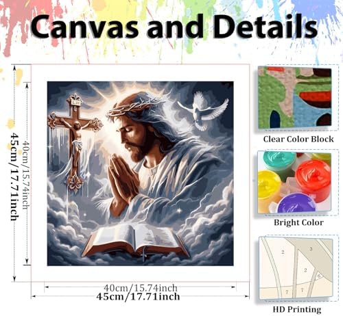Jesus Paint by Numbers Kit for Adults, Paint by Number for Adults 16x16 in - Image 4