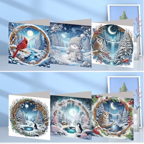 6pcs DIY Diamond Art Christmas Cards Kit with Envelopes & Tools-Diamond Dot Greeting Cards,Xmas 5D Rhinestones Painting for Adults,DIY Craft Family Friend Xmas Gifts(Xmas Santa Claus Animal) - Image 2