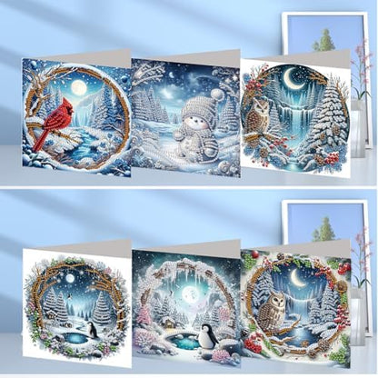 6pcs DIY Diamond Art Christmas Cards Kit with Envelopes & Tools-Diamond Dot Greeting Cards,Xmas 5D Rhinestones Painting for Adults,DIY Craft Family Friend Xmas Gifts(Xmas Santa Claus Animal) - Image 2