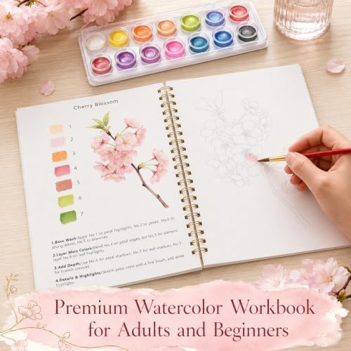 Watercolor Workbook for Beginners, 15 Beautiful Flower Water Coloring Book, Includes 24 Water Colors Workbooks Paint Set, Relaxing Art Projects and Creative Gift for Adults & Teen - Image 6