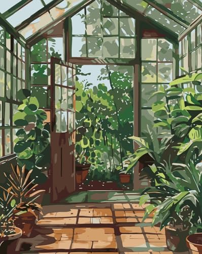 Greenhouse Art Paint by Numbers for Adults Beginner, Garden Plants Paint by Number Kits on Canvas, Botanical Floral Art DIY Oil Painting Watercolor Color by Numbers for Home Wall Decor 16X20inch by Clickhere