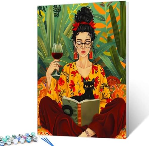 Paint by Numbers Kits for Adult Paint by Numbers Boho Girl Paint by Numbers Kitten Painting Crafts Kit on Canvas with Brushes Acrylic Pigment Drawings Gift Without Framed 16''W x 20''H by Aihonmin