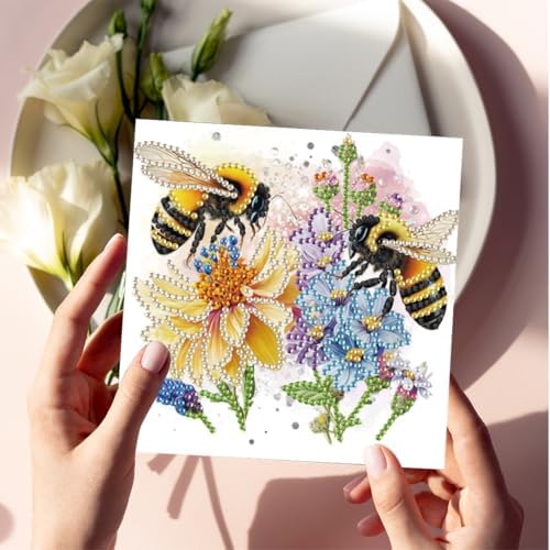 6 Pcs Diamond Painting Greeting Cards Kit Bee Poppy Flowers Sunflower with Envelopes, 5D DIY Special Shaped Rhinestone Art Card Making Kits for Adults, Holiday Blessing Postcards, Creative Craft Gifts - Image 6