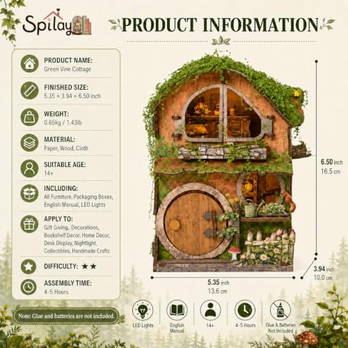 Spilay DIY Miniature House Kit, Forest Fairytale Cottage Dollhouse Kit - Image 2