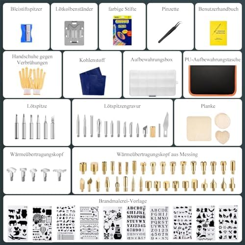 Wood Burning Kit for Adults with Gloves, 113pcs Wood Burning Pen Tool Set with Adjustable Temperature 200~500 °C Switch Pyrography Pen Kit for DIY Embossing Carving Solderin - Image 6