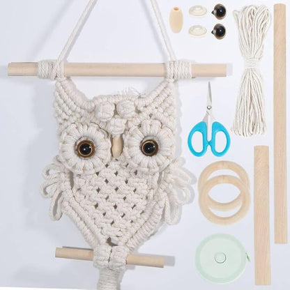 ORIGACH DIY Macrame Owl Wall Hanging Tapestry Kit Handmade Macrame Owl Kit Boho Hand Woven Macrame Wall Hanging Decor for Living Room Bedroom Office