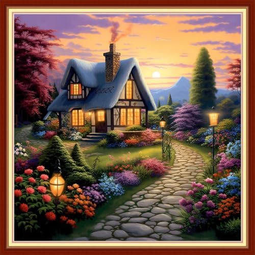 Redxing Stamped Cross Stitch Kits Embroidery kit for Beginners Adults Full Range of Embroidery Patterns Starter Kits DIY Printed Cross Stitch Kits Needlepoint Kits 11CT-Dream Home 18x18 inchs by RedxingStampedCrossStitchK