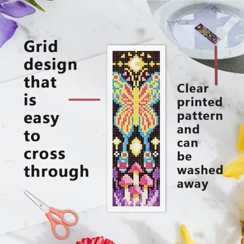 INFUNLY 6Pcs Cross Stitch Bookmark Kit 3x8.5 Inch Butterfly Stamped Embroidery Starter Set for Adults DIY Fabric Needlepoint Bookmark with 16 Colors Floss Scissor Threader Backing Felt for Book Lovers - Image 3