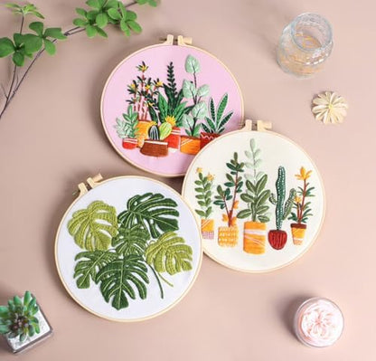 Konrisa Embroidery Kits for Adults Beginner, European Style Garden Plant Green Leaf Stamped Embroidery Starter Kit,DIY Sewing Practice, Needlepoint Cross Stitch Kit,Set of 3 - Image 5