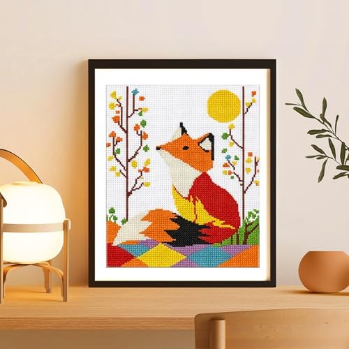 Zhenqing Geometric Red Fox Stamped Cross Stitch Kit for Adults Beginners, 11CT Printed Cross Stitch on White Cotton Fabric, Woodland Animal DIY Needlework Home Decor (66158) - Image 2