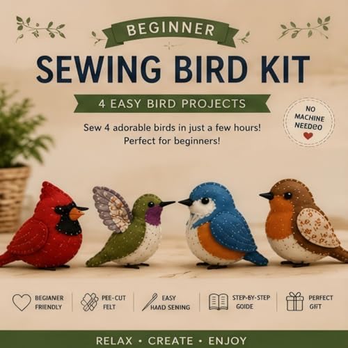 Sewing Kit for Beginners, DIY Felt Sewing Craft Kit with Pre-Cut Fabric & Instructions, Handmade Plush Animal Craft Set for Adults & Teens (Bird) - Image 4