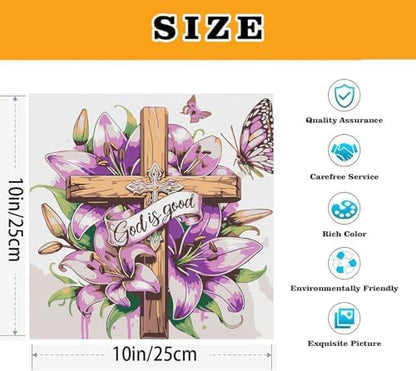 NEGEKFKX 4 Pack The Cross of Christ Paint by Numbers Kit for Adults Beginner,Flower Easy Adult Paint by Number Kits on Canvas DIY Painting for Beginners Art by Numbers for Home Wall Decor 10x10Inch - Image 5