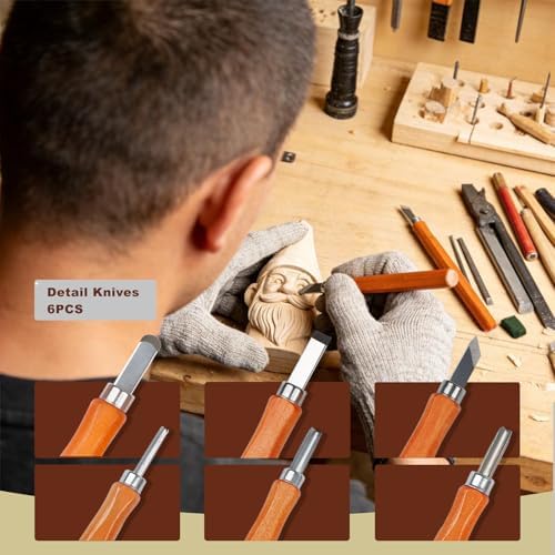 21-Piece Wood Carving Tools Kit - Complete Whittling Set with Detail Knives, Hook Knives, Sharpening Stone, Basswood Blocks & Cut Resistant Gloves for Beginner & Advanced Wood - Image 5