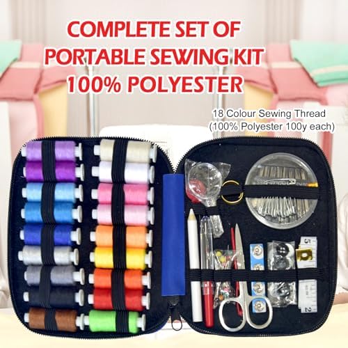 Sewing Kit with Case Portable Sewing Supplies for Home Traveler, Adults, Beginner, Emergency, Contains 18 Sewing Thread, Scissors, Needles, Measure etc,Very Dark Royal Blue - Image 5