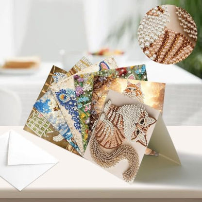 Artiphile DIY Pearl Art Painting Greeting Card Set Crafts Decor 6-Piece Foldable Cards Kit with Envelopes and Tools for Holiday Wishes Adult Crafting Project-Cat - Image 2