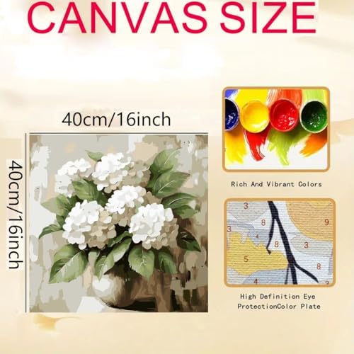GEMFAMILY Hydrangea Paint by Numbers Kit for Adults,White Hydrangea Oil Painting Kit Adult Paint by Number Kits on Canvas,DIY Painting Art by Numbers for Home Wall Decor 16 x 16 Inch - Image 5