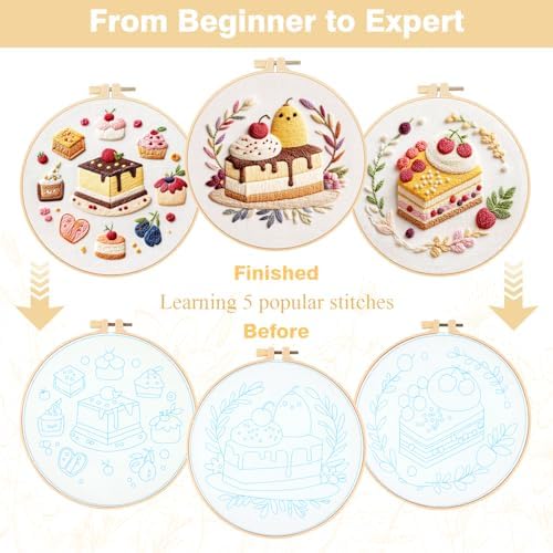 RidaaFri Embroidery Kit for Beginners, 3PC Starter Set Cake Fruit Patterns - Image 2