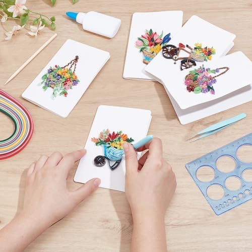 WEBEEDY 20 Sets Paper Quilling Kit for Adult Beginner DIY Flower Basket Themes Quilling Blank Card Kit 5 Styles Flower Basket Greeting Card Making Kit with Instruction for Birthday Halloween Christmas - Image 5