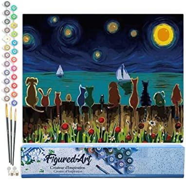 Figured'Art Paint by Numbers for Adults Starry Night with Animals 16"x20" - Craft Art Painting DIY Kit Rolled Canvas Without Frame by FiguredArt