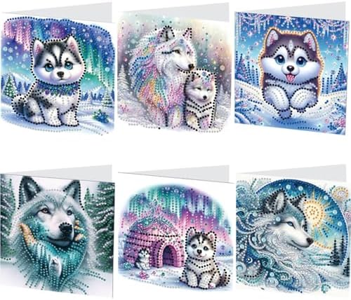 6pcs DIY Diamond Art Greeting Cards Kit with Envelopes&Tools - Create Your Own Sparkling Birthday, Thank You, Holiday Cards for Adults & Beginners(Wolf) by Unknown