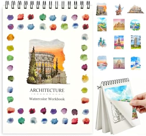 Watercolor Workbook, Water Coloring Book with 13 Pages, Architecture Theme Painting Practice Book with Pre-Drawn Outline Pages, Building Art Coloring Book for Adults, Beginners & Art Lovers by Unknown