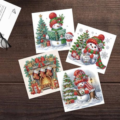 Zyvoreva 12 PCS Christmas Snowman Diamond Art Greeting Cards with Envelopes, Diamond Painting Greeting Cards Kit for Adults DIY Holiday (red) - Image 6