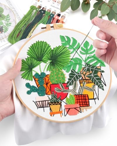 ERKOON Embroidery Kit for Beginners, Flower Cross Stitch Set for Include Embroidery Cloth Hoops Threads for Craft Lover Hand Stitch with Embroidery Skill Techniques (Greenery) - Image 4