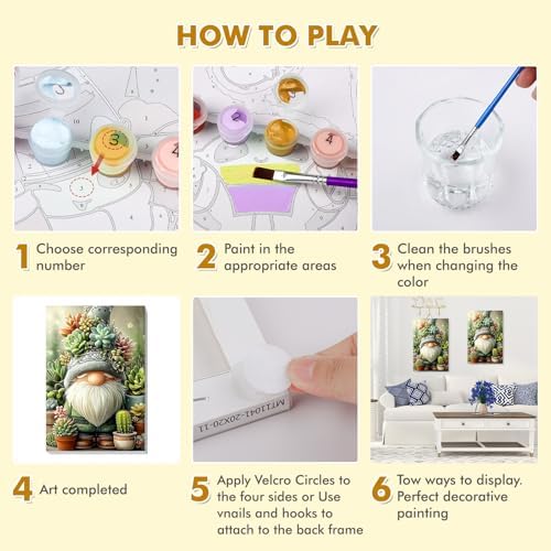 Bowetile Framed Paint by Numbers Gnome Kit for Adults, Adults' Paint-by-Number Kits on Canvas, Painting by Numbers Succulents, DIY Acrylic Number Painting for Home Wall Decor, 8x12in - Image 5