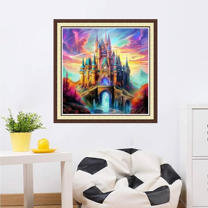 Magxvouy Cross Stitch Kits Stamped Full Range of Embroidery Kits,Cross Stitch Patterns Needlework Kits for Beginners 11CT Printed Kits&Magic Castle 18x18 inchs