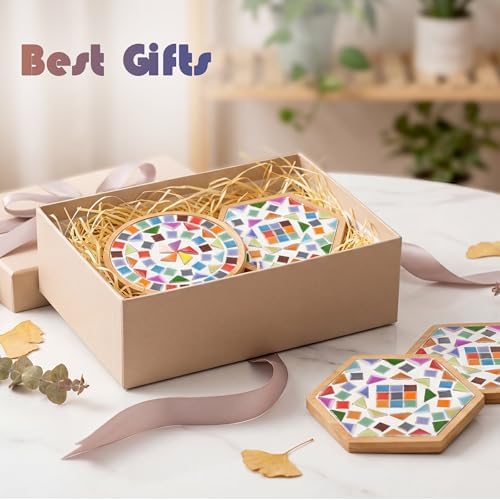 Nuyoach DIY Mosaic Coaster Kits for Adults Craft,2 Sets Ceramic Arts and Crafts Tile Kit with Wooden Coasters,Glass Mosaic Adult Craft Kits for Women Seniors Handmade Gifts Home Decor - Image 7