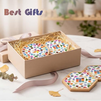 Nuyoach DIY Mosaic Coaster Kits for Adults Craft,2 Sets Ceramic Arts and Crafts Tile Kit with Wooden Coasters,Glass Mosaic Adult Craft Kits for Women Seniors Handmade Gifts Home Decor - Image 7