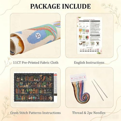WUSARPLY Bookshelf Stamped Cross Stitch Kits for Beginners Adults - Image 5
