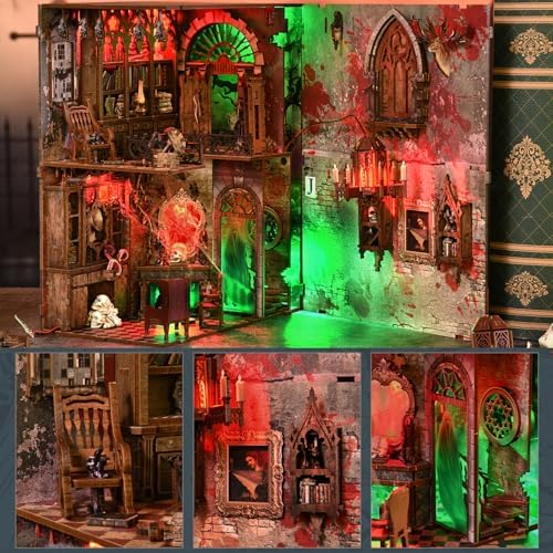 Haunted Book Nook Kit, DIY Miniature House Kit 3D Puzzles for Adults, Halloween 3D Puzzle, Bookshelf Decor Gifts for Family, Friends (Haunted Mansion) - Image 5