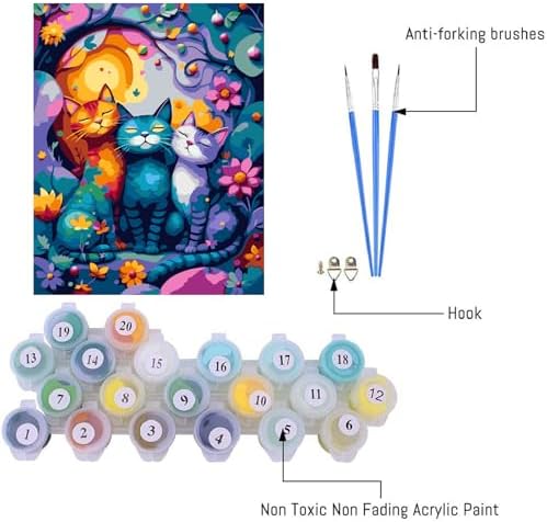 VIGEGU Cat Paint by Numbers Kit for Adults Beginner,Easy Adult Paint by Number Kits on Canvas DIY Painting for Beginners Art by Numbers for Home Wall Decor 16x20 Inch - Image 5