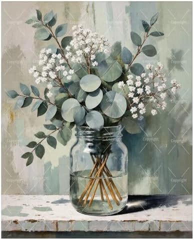 Still Life Paint By Numbers Kit For Adults - Diy Eucalyptus Bouquet In Jar Painting On Canvas 16X20 Inches, Acrylic Paint Set, Suitable For Beginners, Wall Art For Home Decor And Gifts, Unframed by Unknown