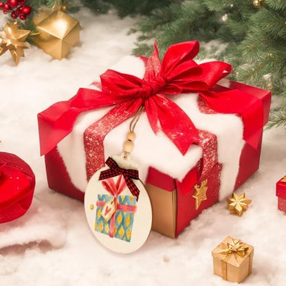 50PCS 4" Blank Wooden Ornaments for Crafts with Plaid Bows and Beads - Image 4