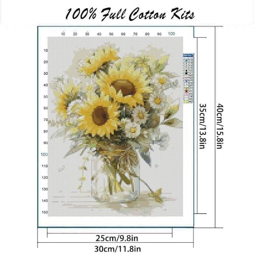 MYBISYMQQ Stamped Cross Stitch Kits - Flower Embroidery Starter Kit for Adult Beginners, Cross Stitch Kits Embroidery Kit Arts and Crafts for Beginners,Crafts for Home Wall Decor 15.7x11.8 inches - Image 2