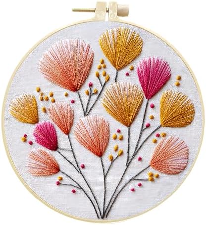 JJFox Embroidery Kit for Beginners and Adults, DIY Hand Embroidery Starter Kit with Cute Pattern, Cross Stitch Needlepoint Set with Hoop, Threads and Instructions (Flower-2) by JJFox