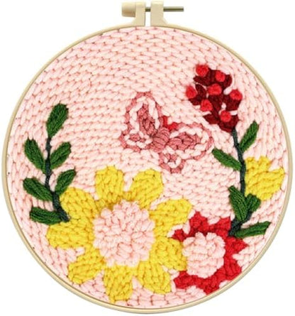 Zhenqing Butterfly & Floral Punch Needle Embroidery Kit | 29x29cm Pink Bloom Design with Hoop & Tools | DIY 3D Textured Wall Art for Beginners(Z95092C) by ZhenqingHomeFlagship