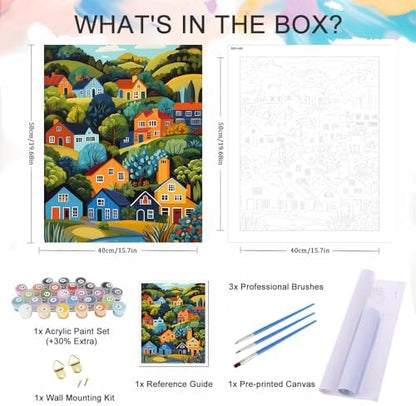Natuyalo Mountain Paint by Number Kits for Adults - Town Landscape Paint by Numbers for Beginner, House Trees Acrylic Painting by Numbers for Home Wall Decor Gift (16x20 inch) - Image 5