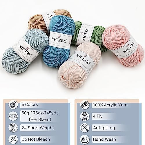 NICEEC 300g Soft Assorted Colors Yarn 100% Acrylic 870yds -Series 12 - Image 4