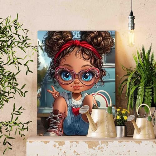 DIY Paint by Numbers for Adults African America Girl Painting Acrylic Paint DIY Digital Oil Painting Cute little Girl Painting Kits Vintage Car Canvas Art Living Room Decor 16x20 Inch（Without Frame - Image 3