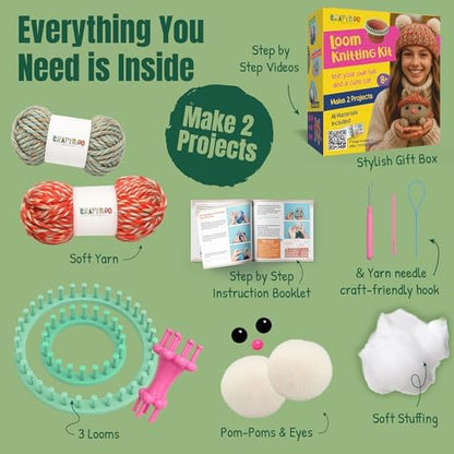Knitting Kit for Kids - Beginner Loom Knitting Kit to Make a Hat & Cat - Image 2
